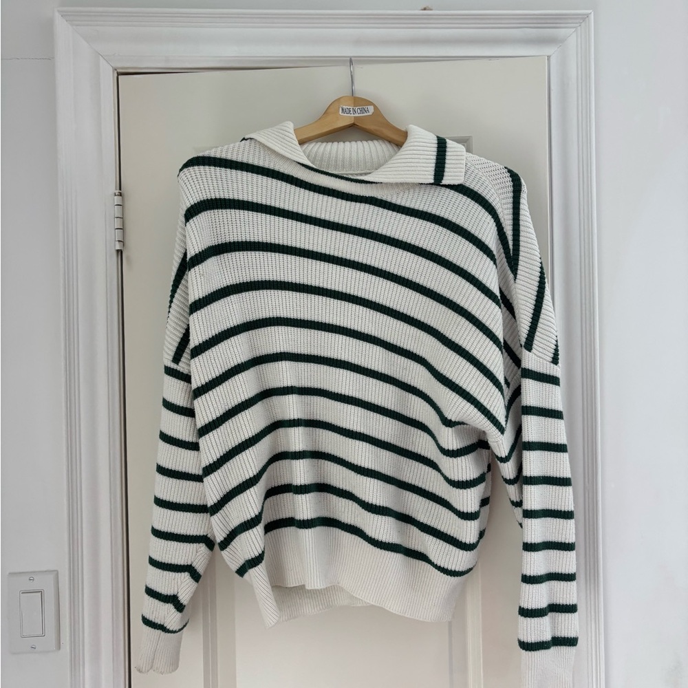 Mango Striped Green and White Sweater